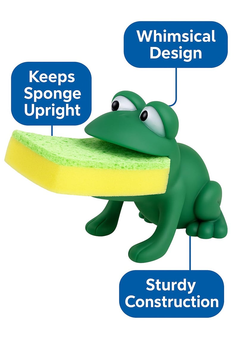 Dependable Products Animal Shape Novelty Kitchen Sponge Holder and Sponge Choice of Frog or Duck (Green Frog) - Image 3